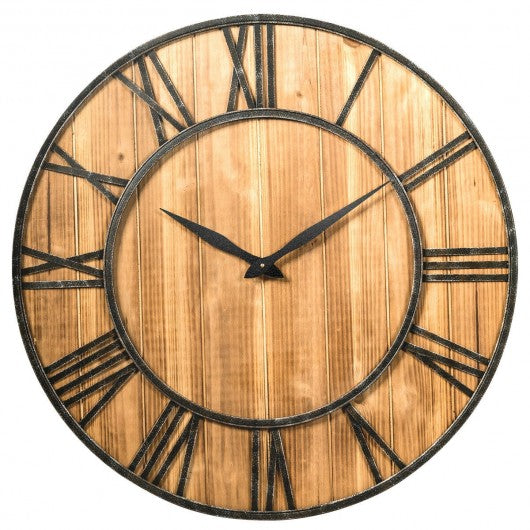 30 Inch Round Wall Clock Decorative Wooden Silent Clock with Battery