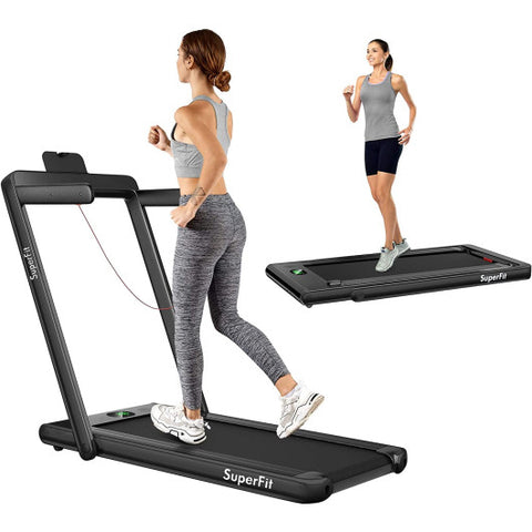 2 in 1 Folding Treadmill with Bluetooth Speaker Remote Control-Black