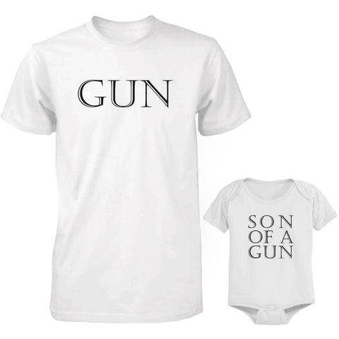 Daddy and Baby Matching White T-Shirt / Bodysuit Combo - Gun and Son of A Gun