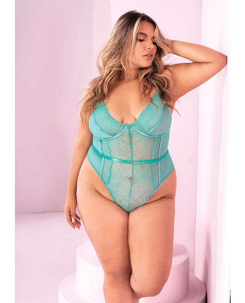 Floral Lace Peek A Boo Open Back Teddy Aqua