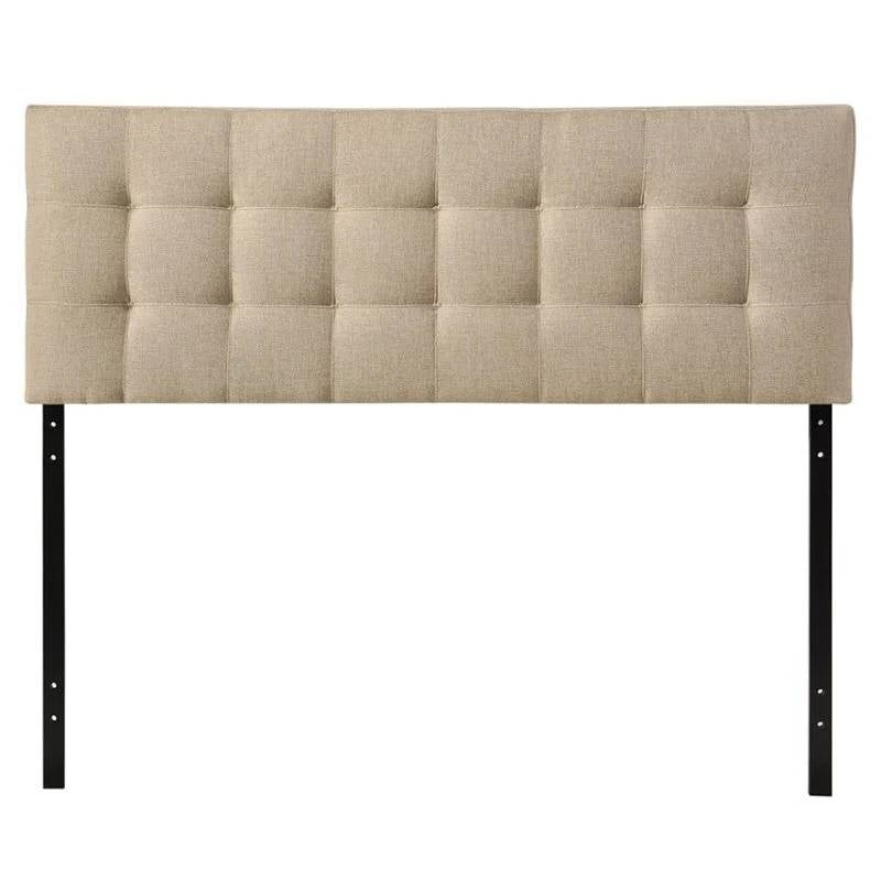 Queen size Modern Beige Tan Taupe Fabric Tufted Upholstered Headboard