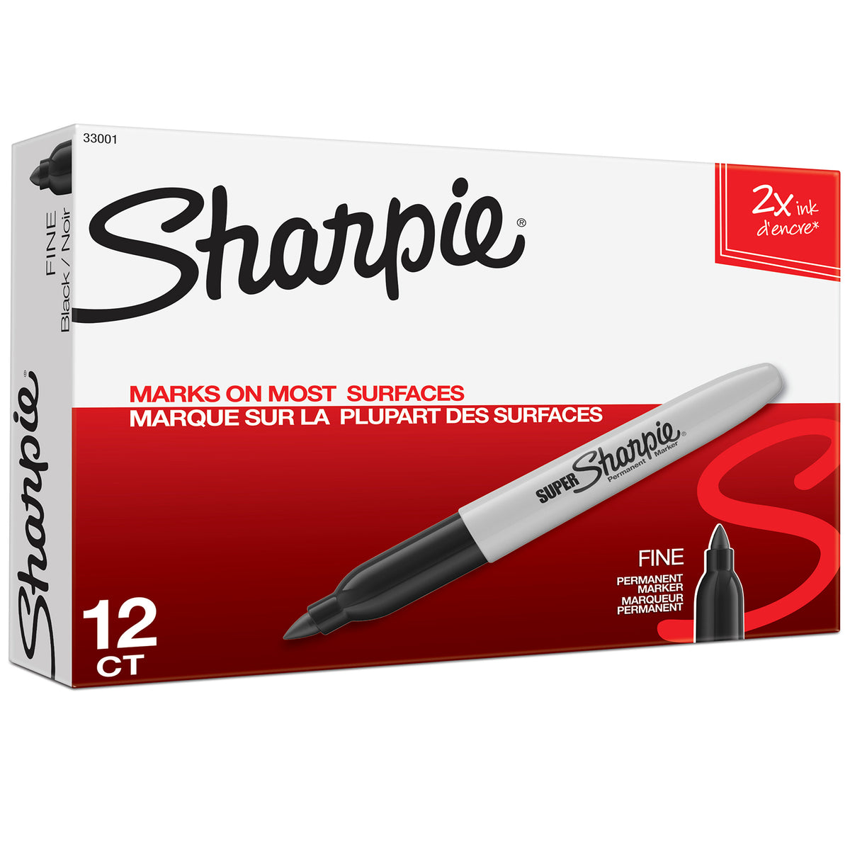 Super Sharpie® Permanent Markers, Fine Point, Black, Box of 12