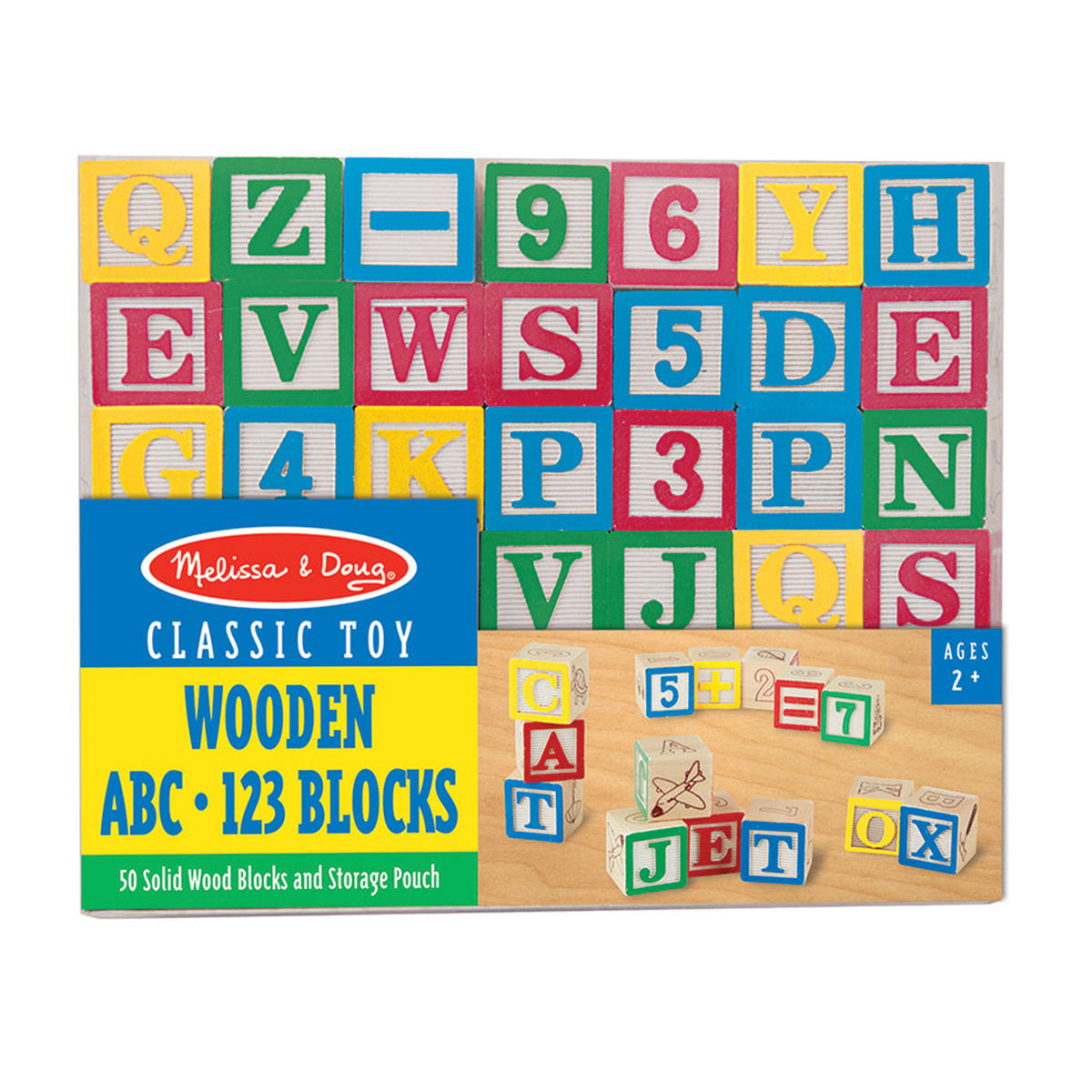 Wooden ABC/123 Block Set, 50 Pieces