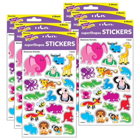 Awesome Animals superShapes Stickers-Large, 160 Per Pack, 6 Packs