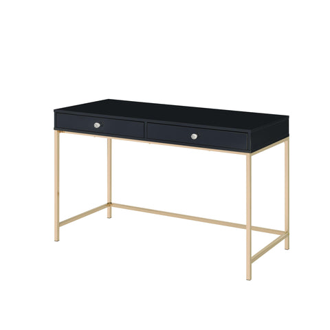 47" Black And Gold Rectangular Writing Desk With Two Drawers