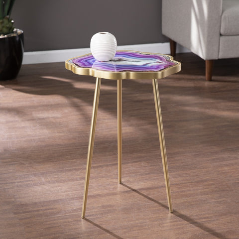 24" Gold And Shades Of Violet Faux Agate End Table