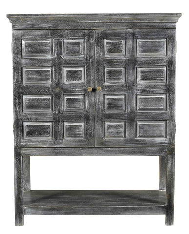 40" Distressed Wash Dark Gray Solid Wood Two Door Accent Cabinet