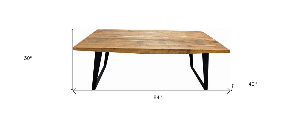 84" Natural And Black Solid Wood And Iron Rectangular Dining Table