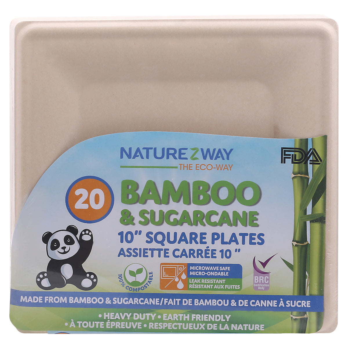 Naturezway - Plate Bmboo Sqr 10in 20ct - Case Of 12-20 Ct