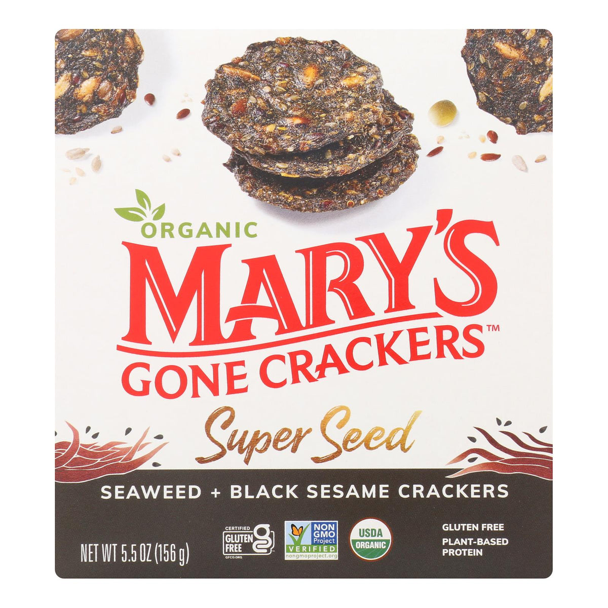 Mary's Gone Crackers Super Seed - Seaweed And Black Seaseem - Case Of 6 - 5.5 Oz.