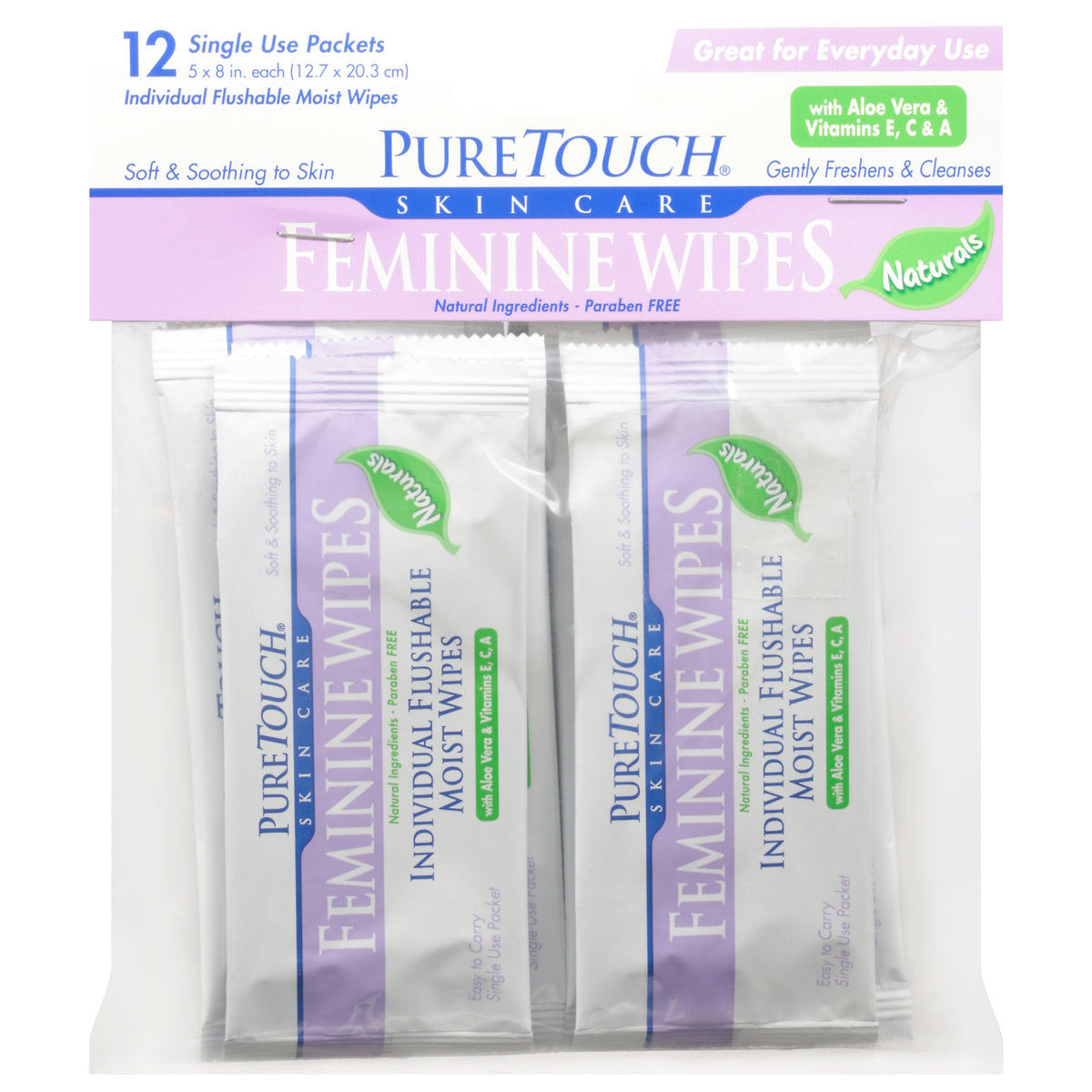 Puretouch Individual Flushable Moist Feminine Wipes - 12 Packets