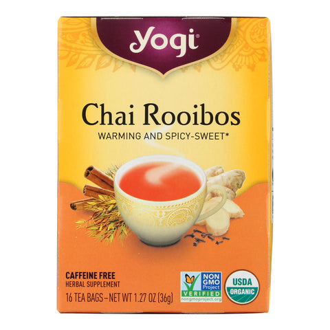 Yogi Organic Herbal Tea Caffeine Free Chai Rooibos - 16 Tea Bags - Case Of 6