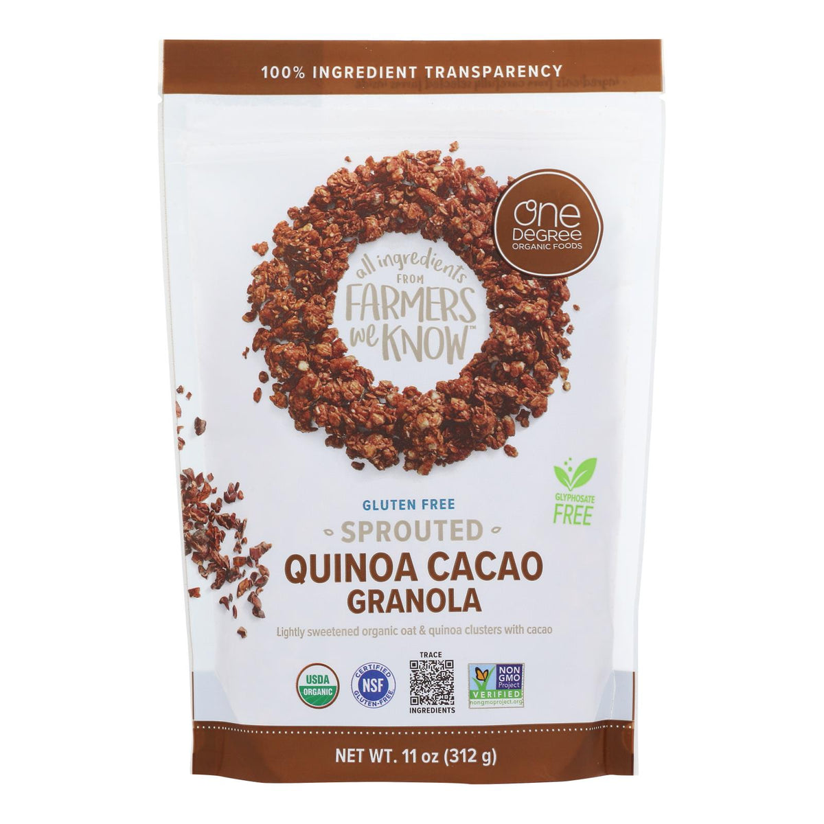 One Degree Organic Foods Quinoa Cacao Granola - Sprouted Oat - Case Of 6 - 11 Oz.