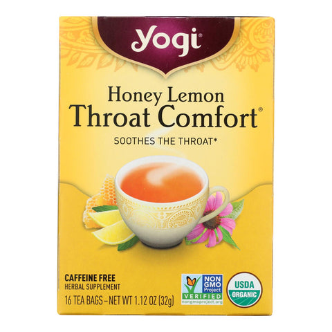 Yogi Throat Comfort Herbal Tea Caffeine Free Honey Lemon - 16 Tea Bags - Case Of 6