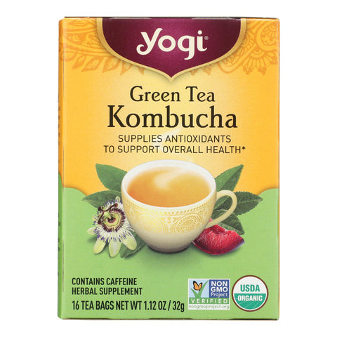 Yogi Herbal Green Tea Kombucha - 16 Tea Bags - Case Of 6