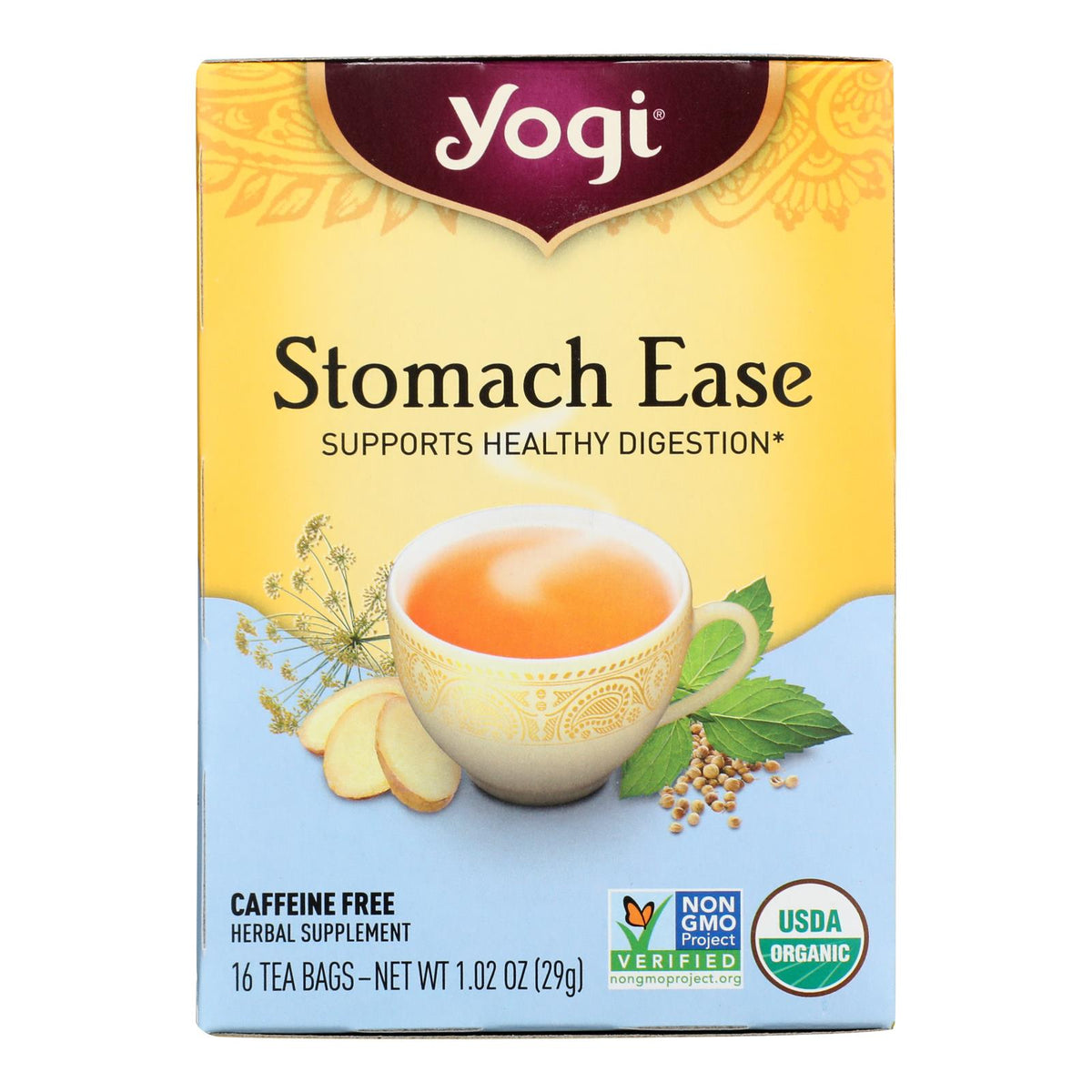 Yogi Organic Stomach Ease Herbal Tea - 16 Tea Bags - Case Of 6