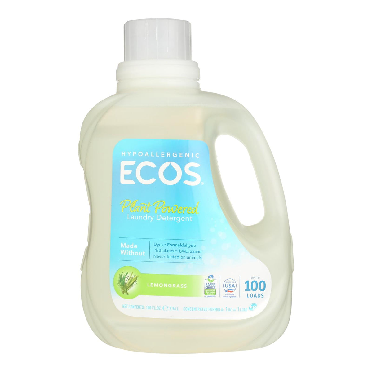 Earth Friendly Ecos Ultra 2x All Natural Laundry Detergent - Lemongrass - Case Of 4 - 100 Fl Oz