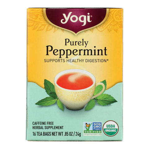 Yogi Organic Herbal Tea Caffeine Free Purely Peppermint - 16 Tea Bags - Case Of 6