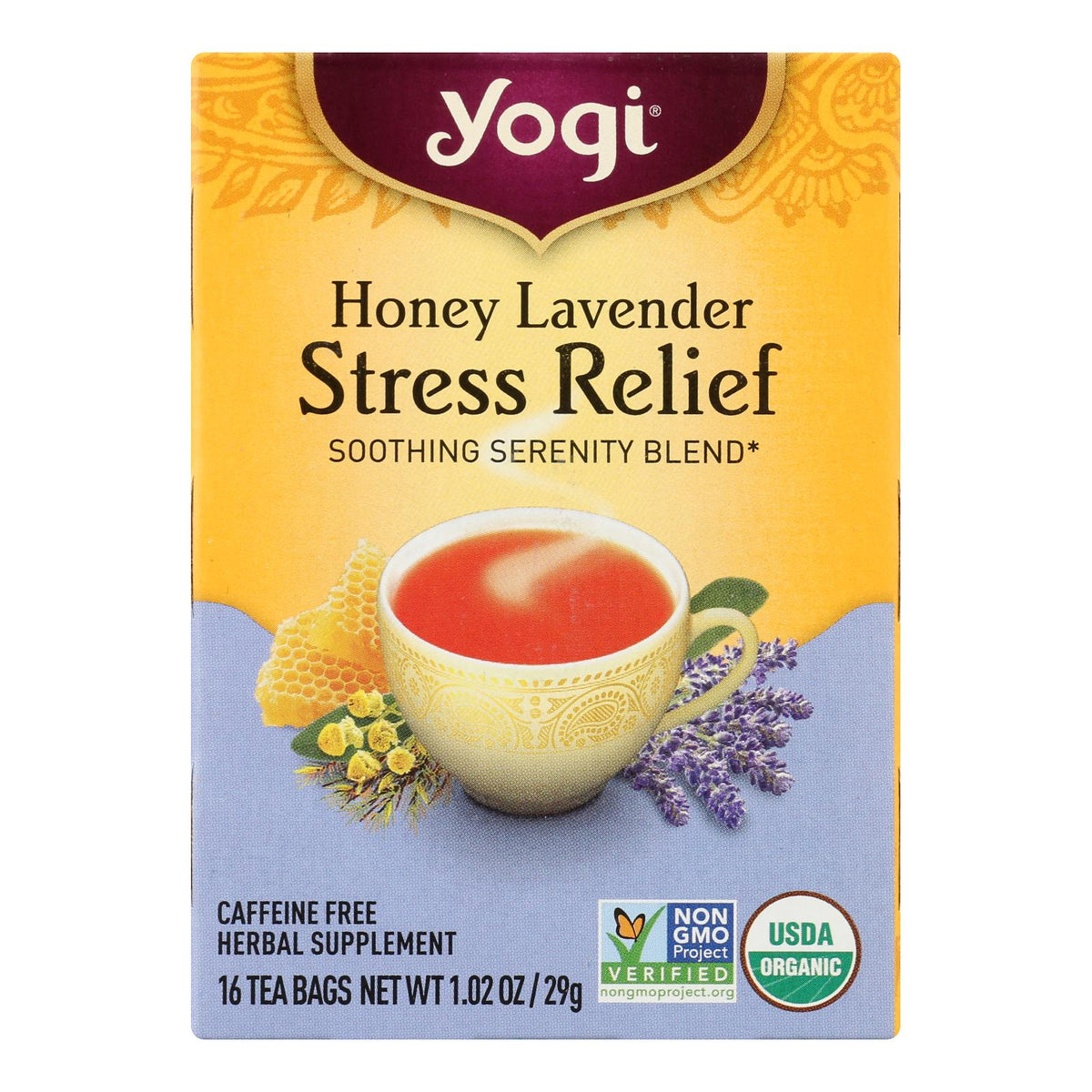 Yogi Stress Reliefherbal Tea Caffeine Free Honey Lavender - 16 Tea Bags - Case Of 6