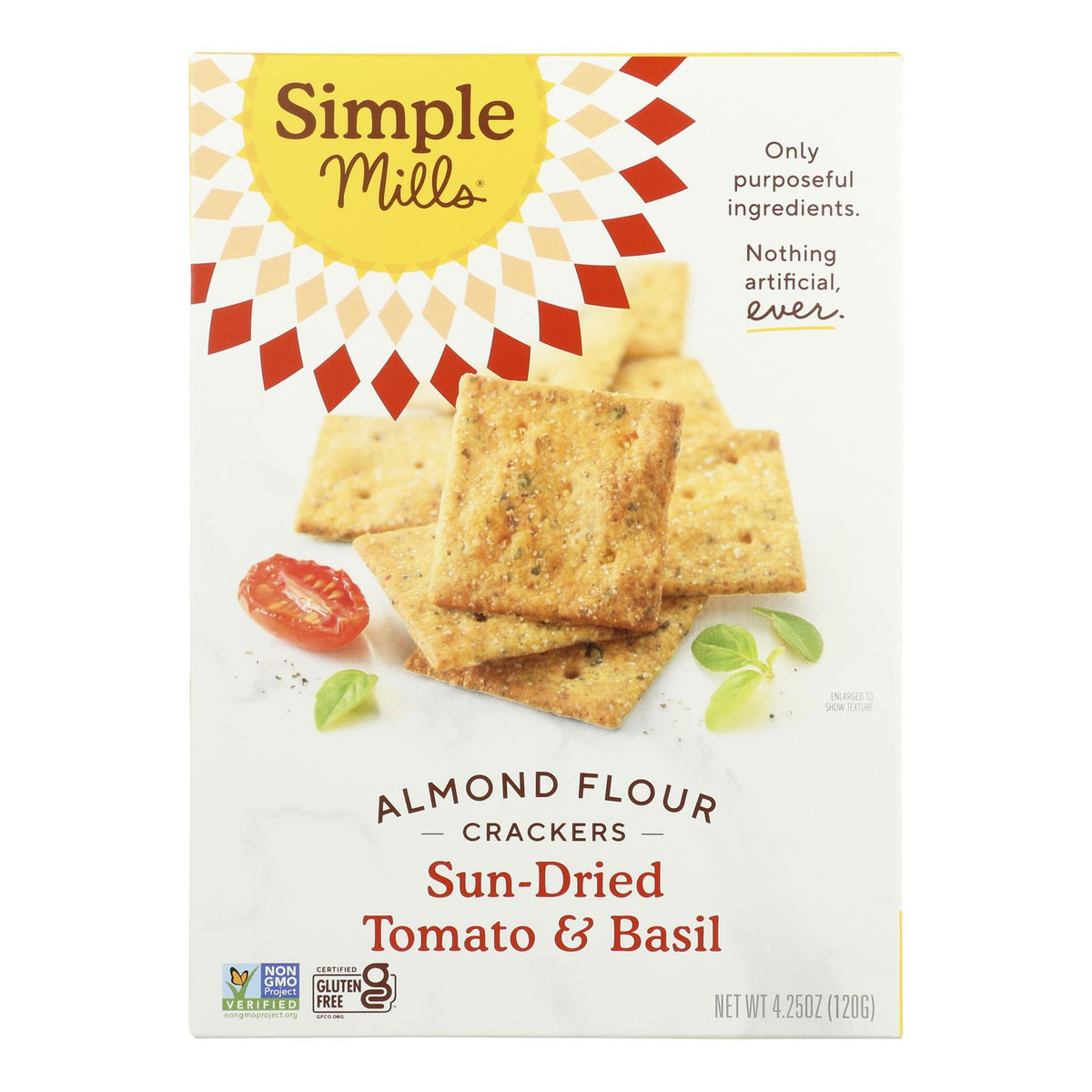 Simple Mills Sun Dried Tomato And Basil Almond Flour Crackers - Case Of 6 - 4.25 Oz.