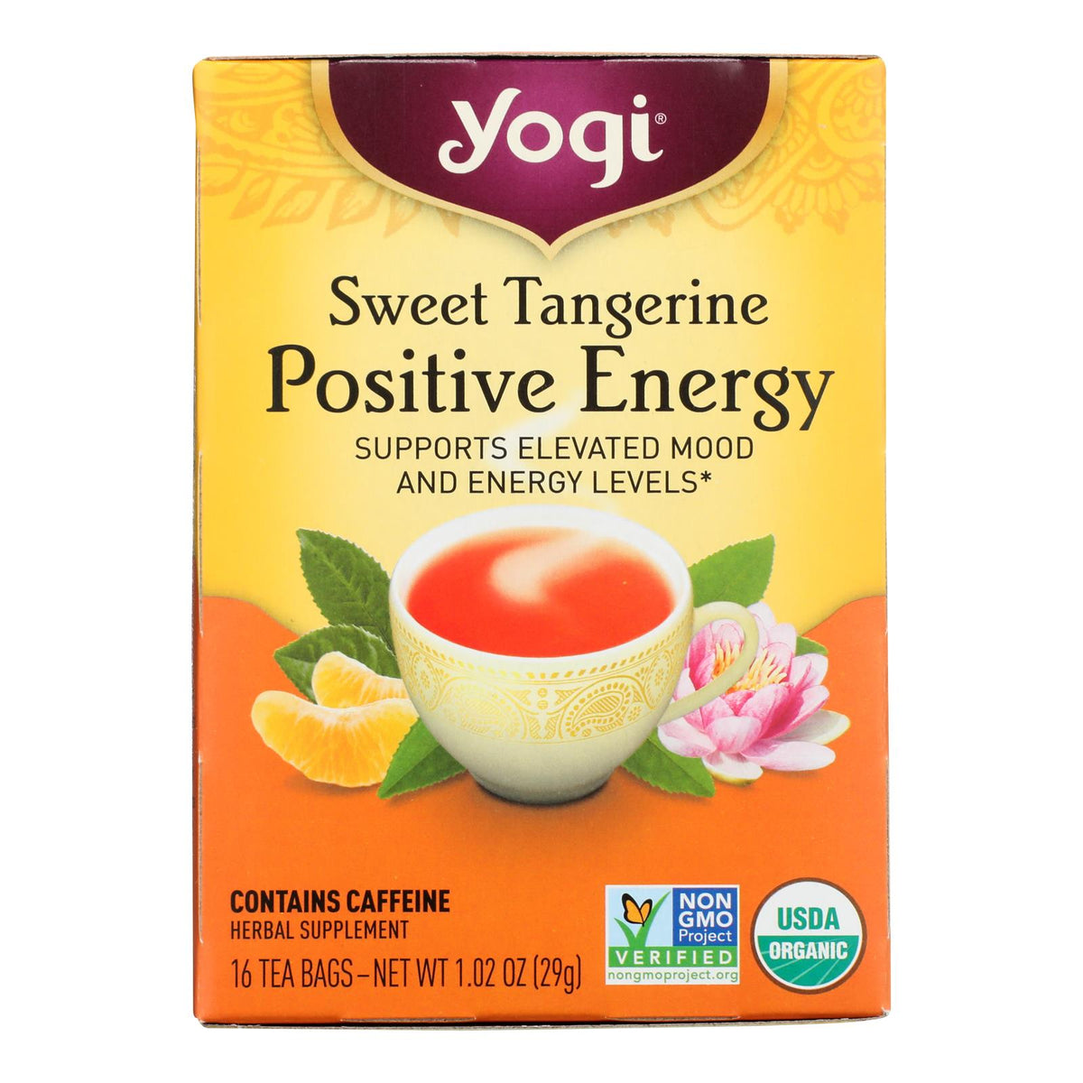 Yogi Positive Energy Herbal Tea Sweet Tangerine - 16 Tea Bags - Case Of 6