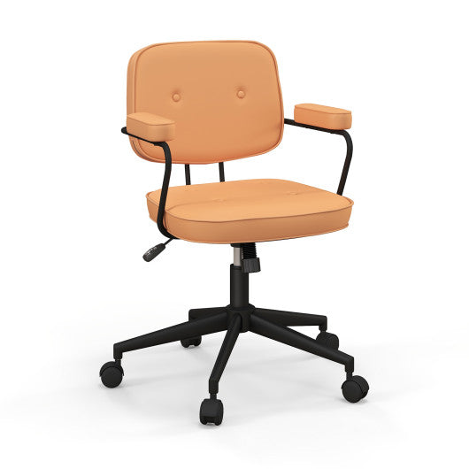 PU Leather Office Chair with Rocking Backrest and Ergonomic Armrest-Orange