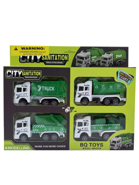 4 Pack Pull Back Toy Recycle and Garbage Truck Set (Available in a pack of 2)