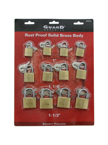 Guard 12 Pack Solid Brass Security Padlocks with Keys 1&quot; 1.25&quot; and 1.5&quot; (Available in a pack of 1)