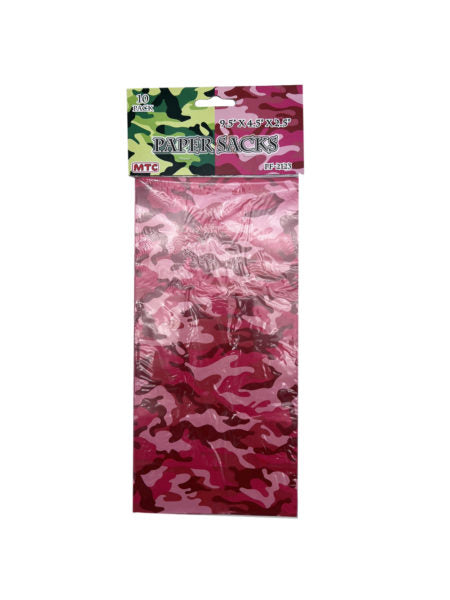 10 piece paper lunch bags in assorted camouflaged colors (Available in a pack of 26)