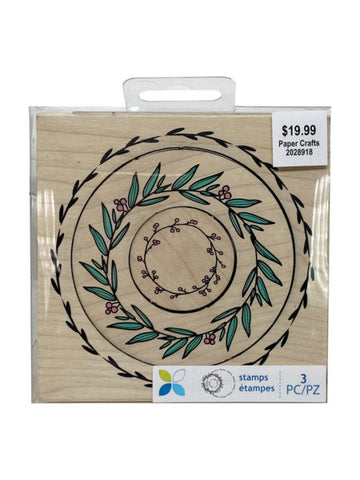 Momenta 4&quot; x 4&quot; 3 Piece Wooden Wreath Stamp Set (Available in a pack of 10)