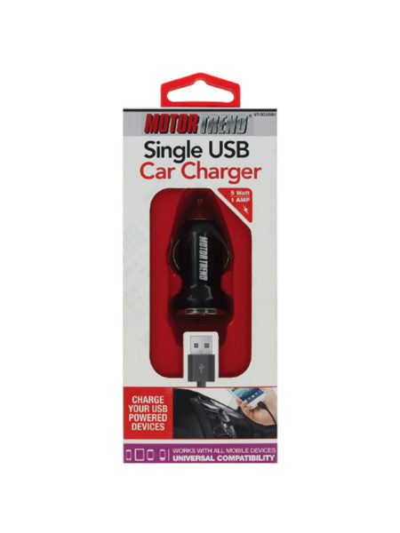 Motor Trend 1 Amp Single USB Car Charger (Available in a pack of 16)