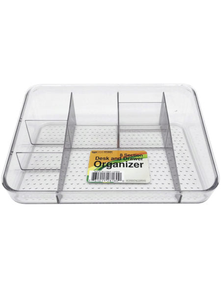 10&quot; x 7.75&quot; 8-Section Clear Desk and Drawer Organizer (Available in a pack of 2)