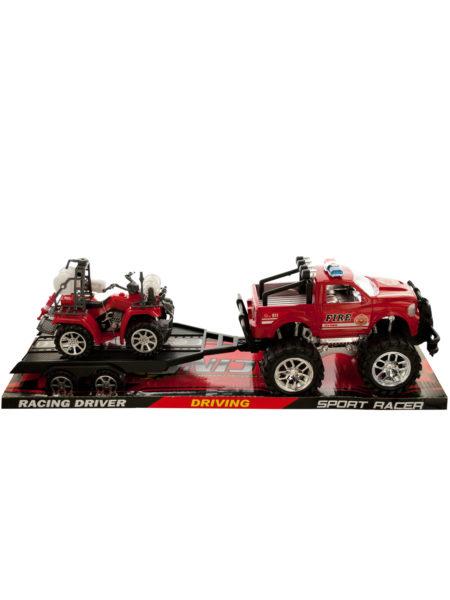 Friction Powered Fire Rescue Trailer Truck with ATV (Available in a pack of 2)