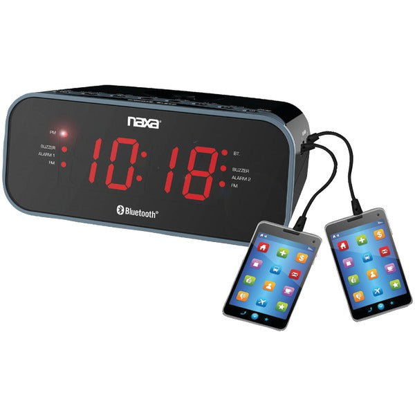 Bluetooth(R) Dual Alarm Clock Radio with 2 USB Charge Ports