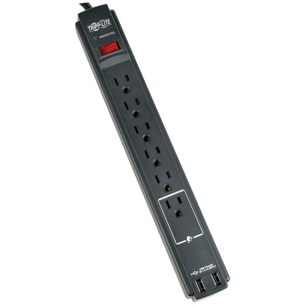 Protect It!(R) 6-Outlet Surge Protector with 2 USB Ports, 6ft Cord