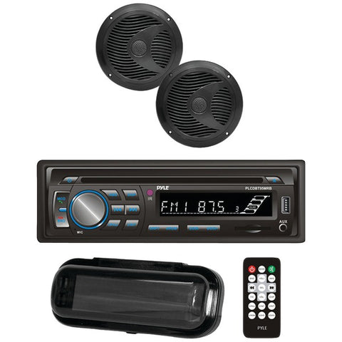 Marine Stereo Head Unit, Single-DIN CD AM/FM Receiver with Two 6.5-In. Speakers, Splashproof Radio Cover, and Bluetooth(R) (Black)