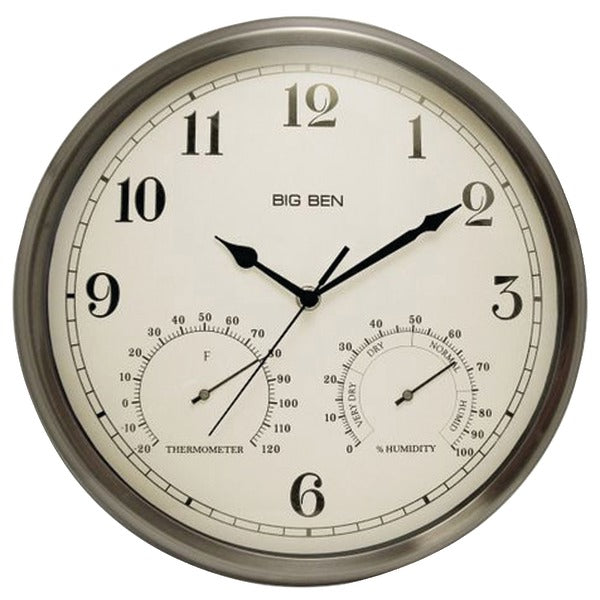 Indoor/Outdoor Clock with Temperature & Humidity Gauges