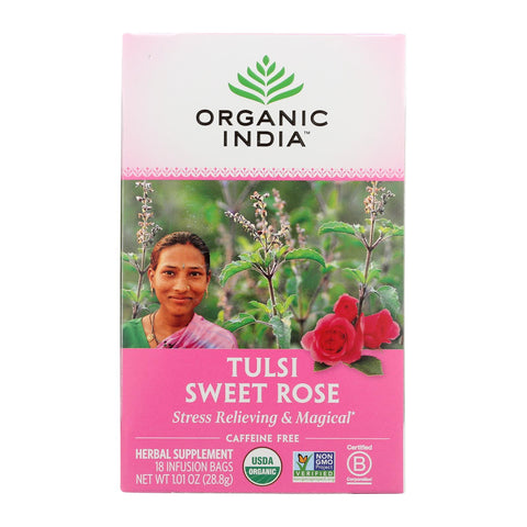 Organic India Tulsi Tea Sweet Rose - 18 Tea Bags - Case Of 6