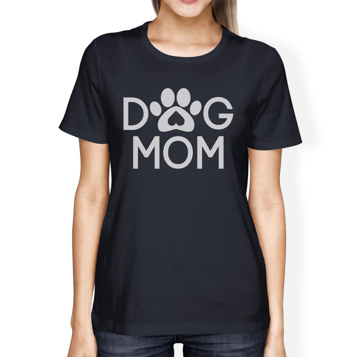 Dog Mom Womens Navy Cute Graphic Design T-Shirt Gift For Dog Lovers