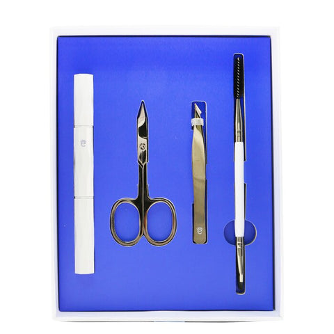 Brow Grooming Kit: Brow Brush &amp; Spoolie + Scissors + Tweezers + Brow Razor + Pouch - 4pcs+1bag