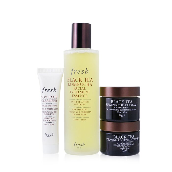 Black Tea Firming Beauty Bundle Set: Soy Face Cleanser - 20ml/0.6oz + Black Tea Kombucha Facial Treatment Essence - 150ml/5oz +  Black Tea Firming