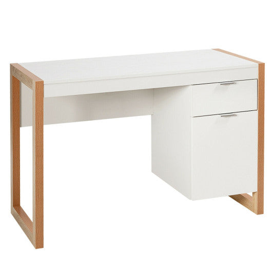 Modern Computer Desk Study Table Writing Workstation with Cabinet and Drawer-White