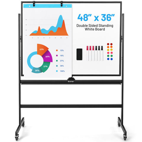 48 x 36 Inch Mobile Magnetic Double-Sided Reversible Whiteboard Height Adjust