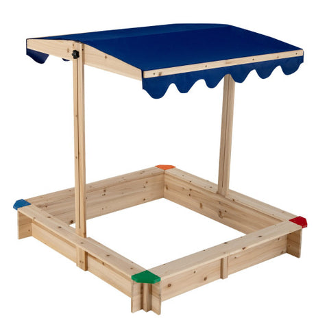 Kids Wooden Sandbox with Height Adjustable and Rotatable Canopy Outdoor Playset