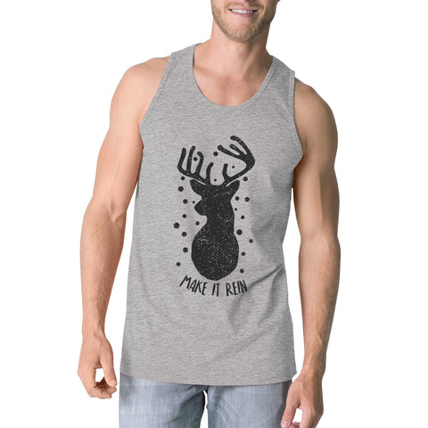 Make It Rein Vintage Reindeer Mens Grey Tank Top