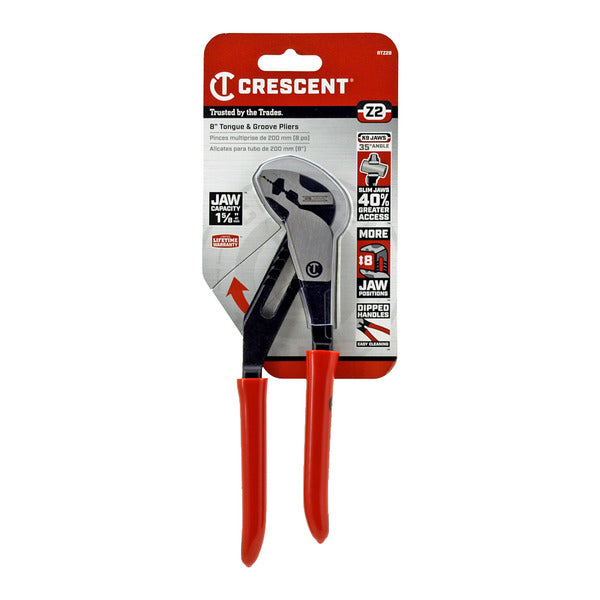 Crescent Tools 8.25" K9 Jaw Black Oxide Tongue and Groove Dipped Grip Pliers - RTZ28