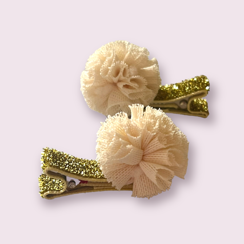 Mini Tulle Pom Pom Dog Hair Barrettes