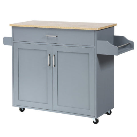 Rolling Kitchen Island Cart with Towel and Spice Rack-Gray