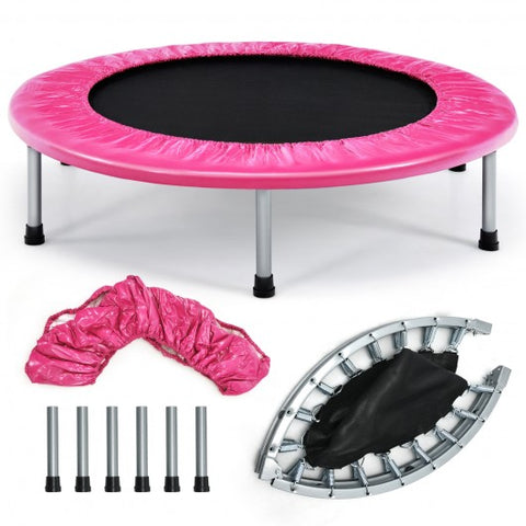 38 Inch Mini Folding Trampoline Portable Leisure Fitness Backboard-Pink