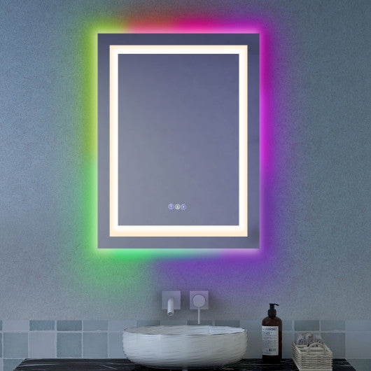 32 Inch x 24 Inch Bathroom Anti-Fog Wall Mirror with Colorful Light